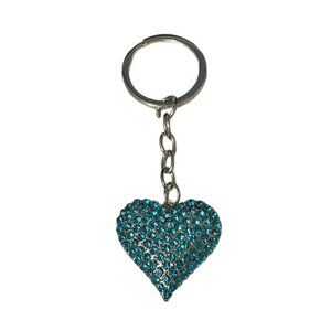 Turquoise & Silvertone Crystal Stone Heart Shaped Pendant Keychain